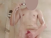 Me taking a shower in a hotel bathroom with cumshot