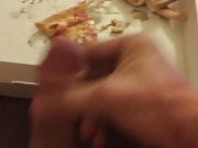 Unwashed Cock explodes on pizza slice