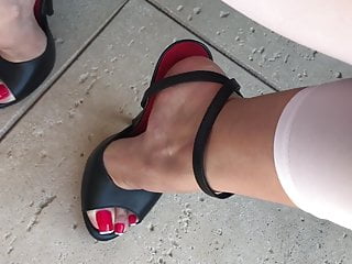 Pissing on Sexy Feet in High Heels Sandals