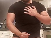 hot bearded man cums in the kitchen