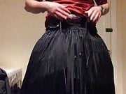 Wank jerk off in long silky skirt with hoop nice cumshot
