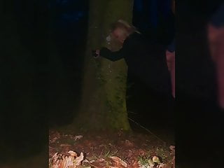 Hotwife cuffed to tree while out dogging 