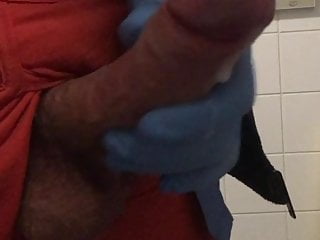 Latex rubber glove wanking hard cock...