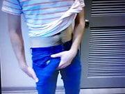 Bulge in tight jeans then gets out huge flaccid cock