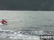 Lifeguard bangs cute jock after saving him nude on beach