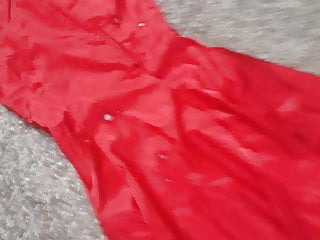 My girlfriend red mermaid satin dress...