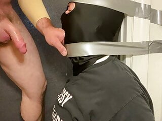 Immobilized faggot getting throat fucked by...