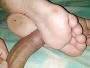 Big uncut cock rubbing dirty wife’s feet and soles
