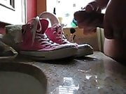 Slo-mo cum on sneakers ( pink converse chucks.)