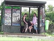 PUBLIC sex gangbang threesome with pretty girl with big tits