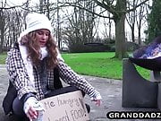 Homeless girl gets a waffle and a granddad dick for lunch 