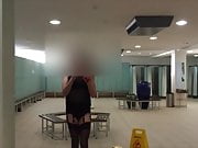 Walk around changing rooms in lingerie.