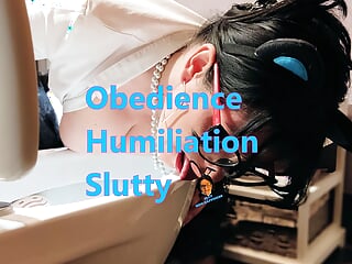 Slave slut toilet licking, humiliation