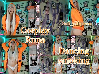 Runa cosplay smoking and dancing for you