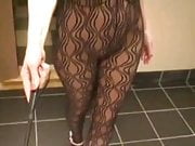 blonde in fishnet outfit