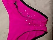 Cumming on wife's silky pink panties