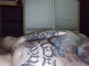 Big Sexy Tattooed Chub Strokes His Small Cock.