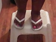 BBW Ebony Feet In White Flip Flops