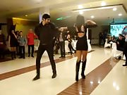 Circassian girl dancing in high heels and short dress