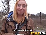 Amazing blonde Andrea gets fucked outdoor for loads of cash